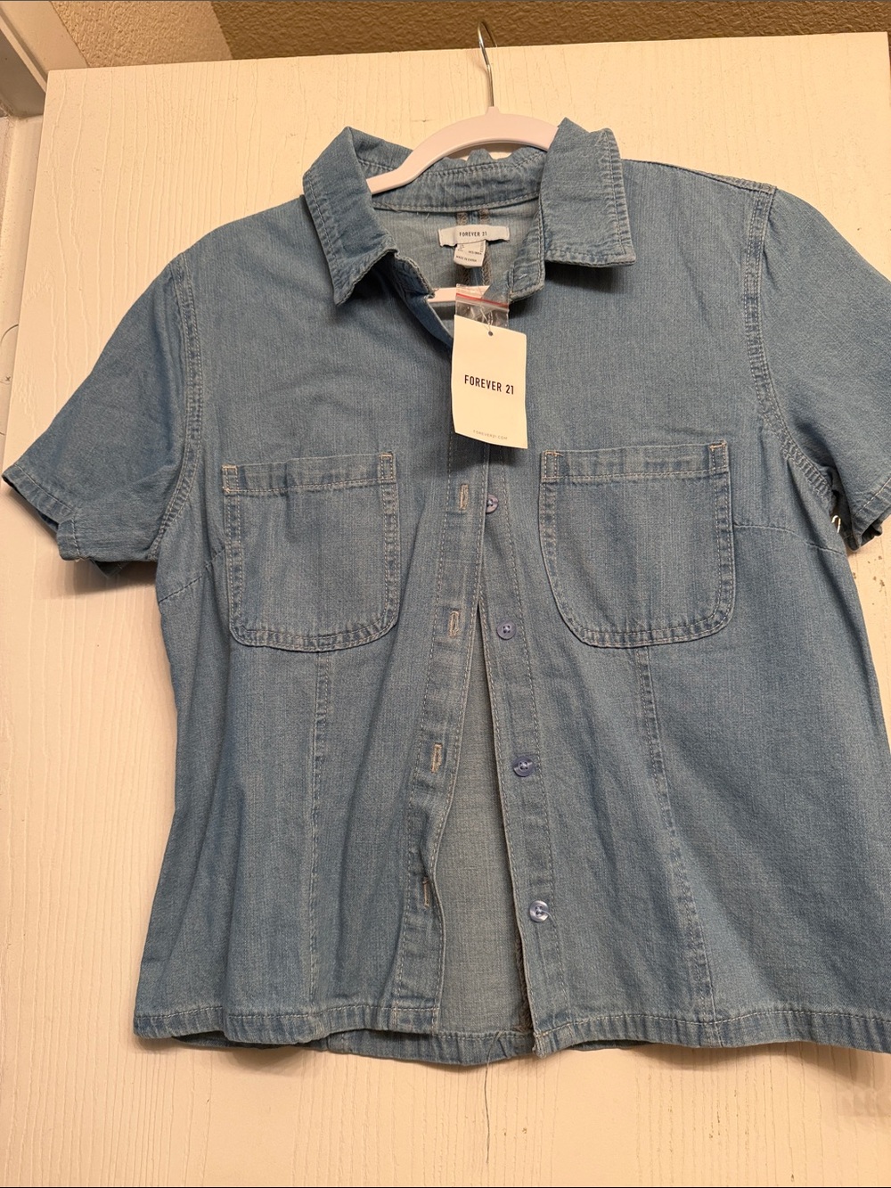 Forever 21 Light Denim Short-Sleeve Button Shirt